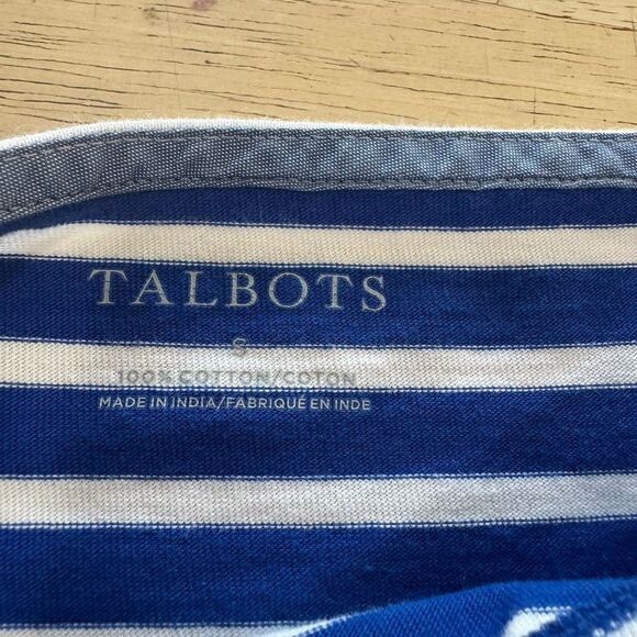 Talbots Stripe Blue Top Nautical Embroidered Frenchie 100% Cotton Preppy Small - Picture 10 of 11